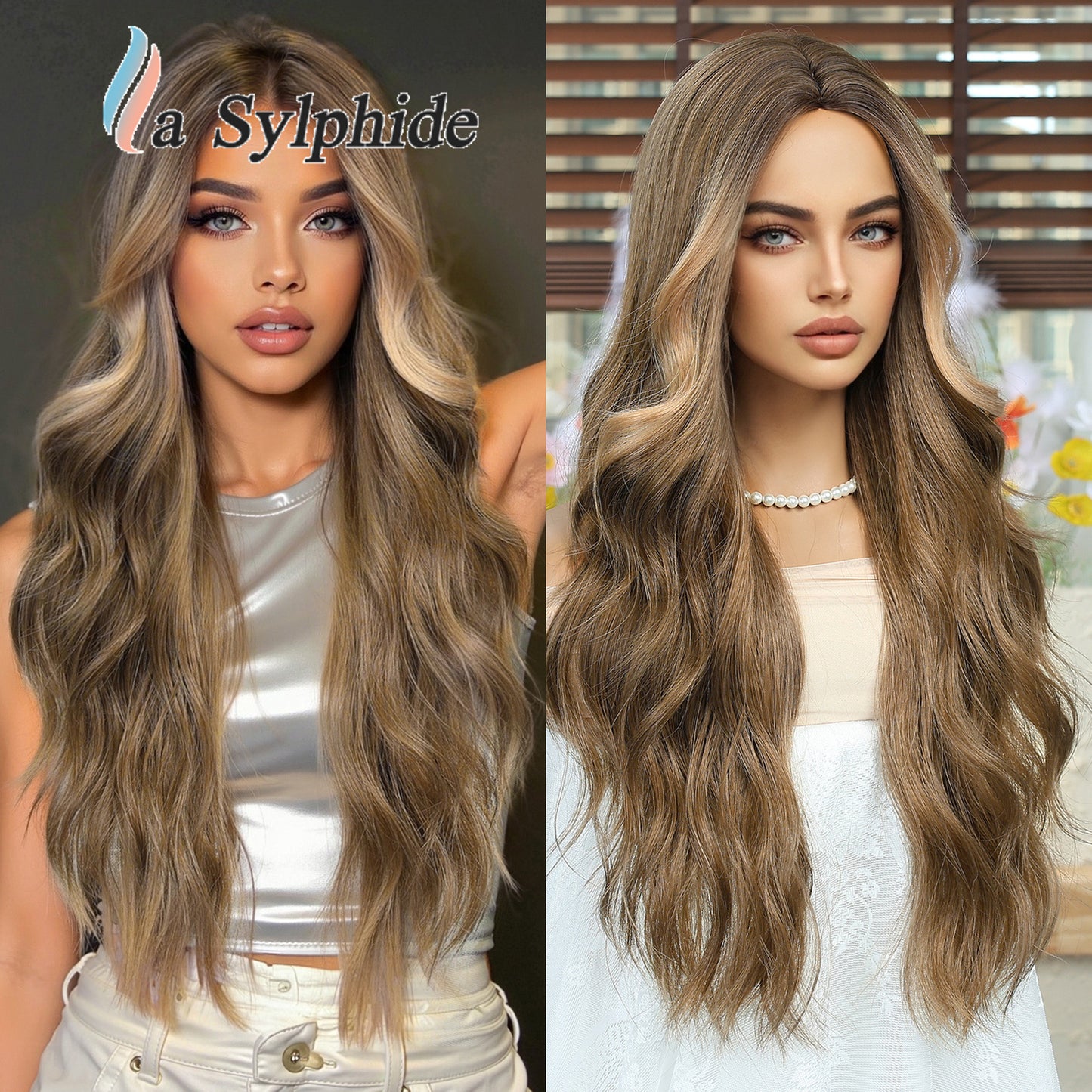 Artificial Human Hair Natural Full-top Curly Lazy Water Ripple Mid-point Wig Long Curls