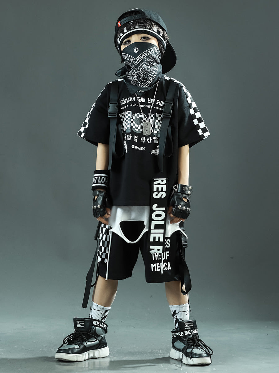 Children's Sports Summer Plaid Korean Style Teens Two-piece Clothing Children's Suit