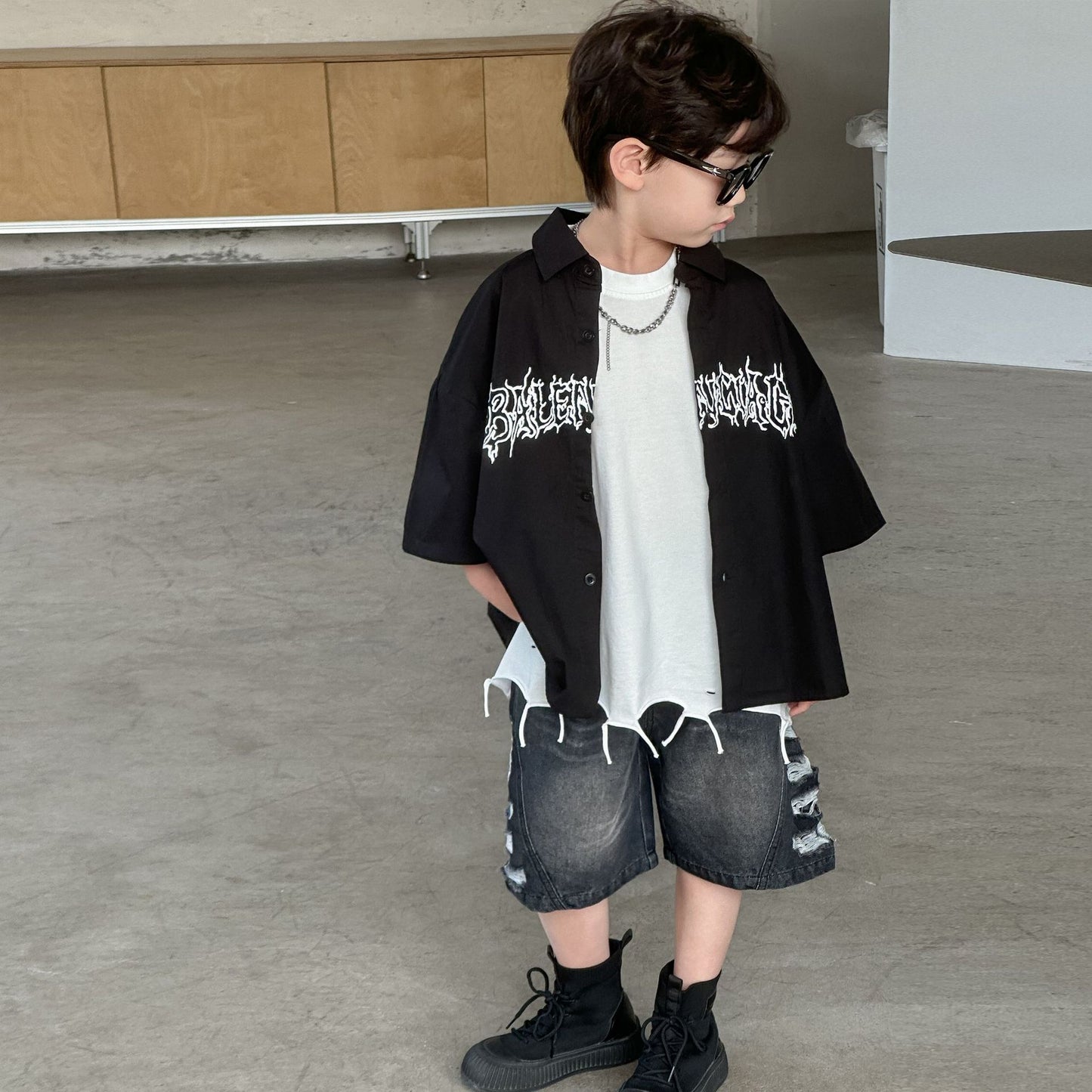 Children's Thin Short-sleeved Clothing Boy's Casual Small Medium Tops Children's Shirt
