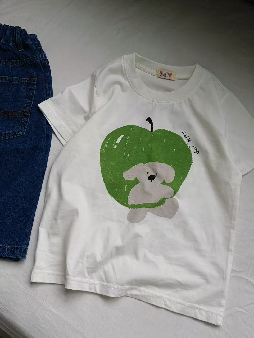 Clothes Pure Cotton Cartoon Printed Antibacterial Round Children's T-shirt