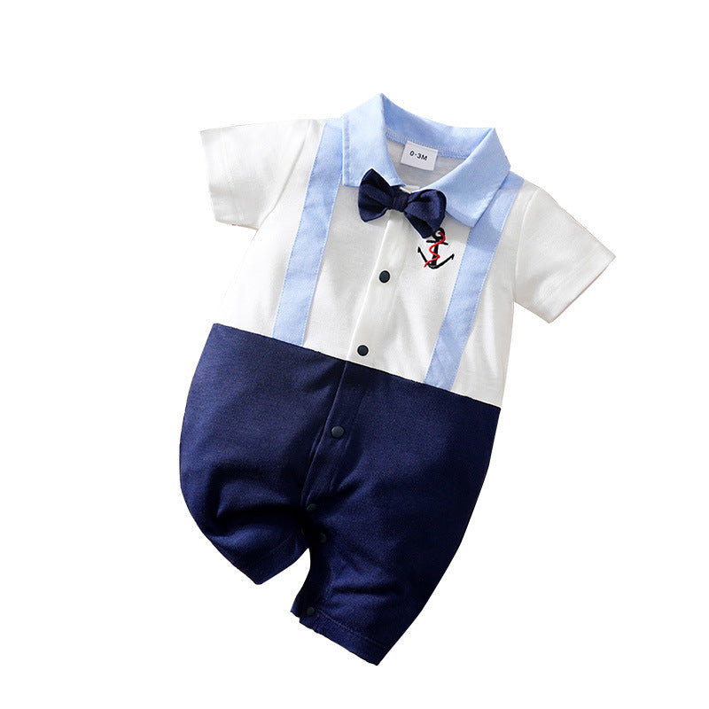 Children's Class Clothes Born One Year Old Gentleman Short Sleeve Rompers Jumpsuit, Climbing Suit