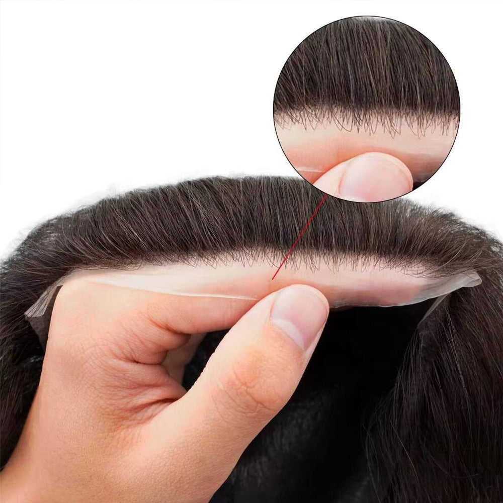 Men's Seamless Transparent Human Forehead Hairline Supplementing Real Hair Wig