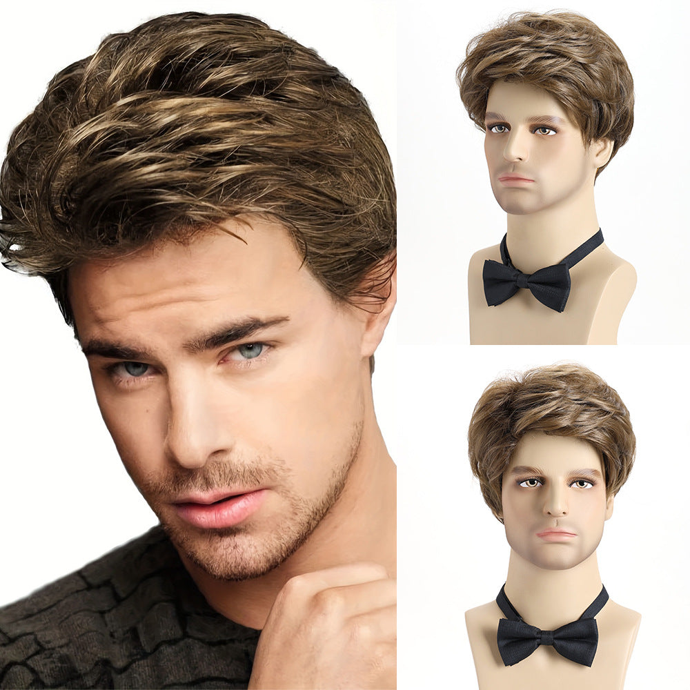 Men's Synthetic Wigs Fluffy Fashion Mixed Brown Short Men's Wig