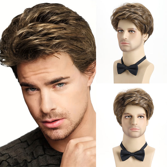 Men's Synthetic Wigs Fluffy Fashion Mixed Brown Short Men's Wig