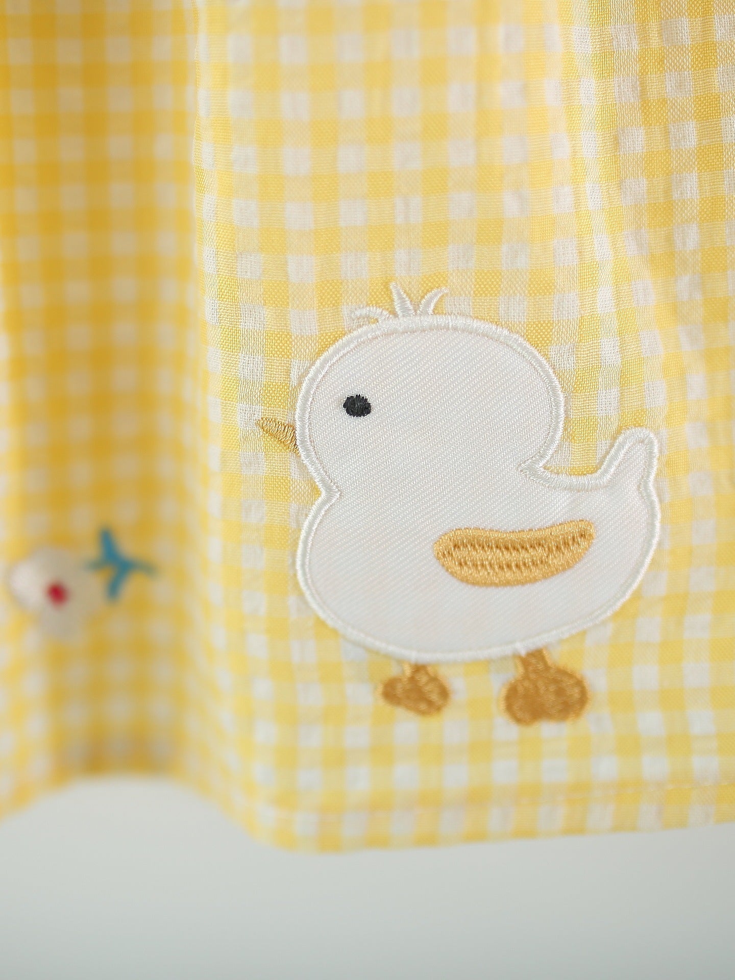 Children's Summer Cartoon Embroidered Plaid Flounced Sleeve Single Layer Cotton Children's Dress