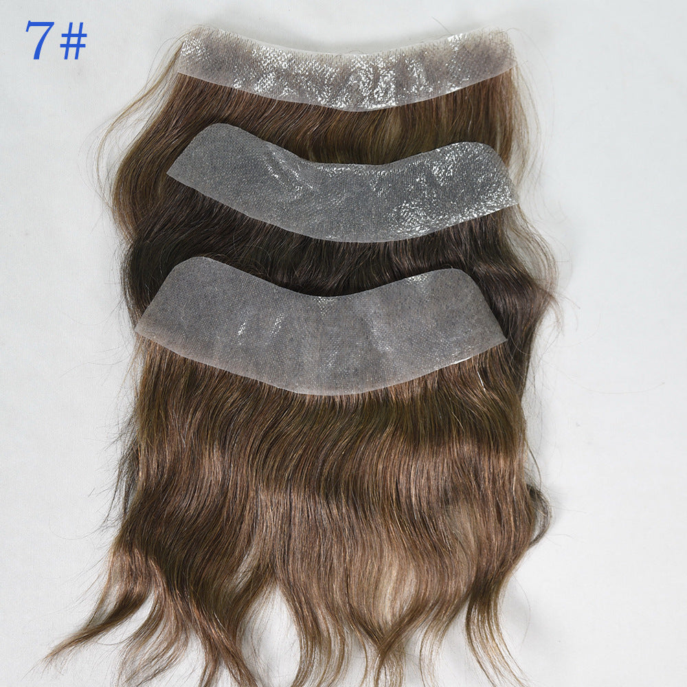 Men's Seamless Transparent Human Forehead Hairline Supplementing Real Hair Wig