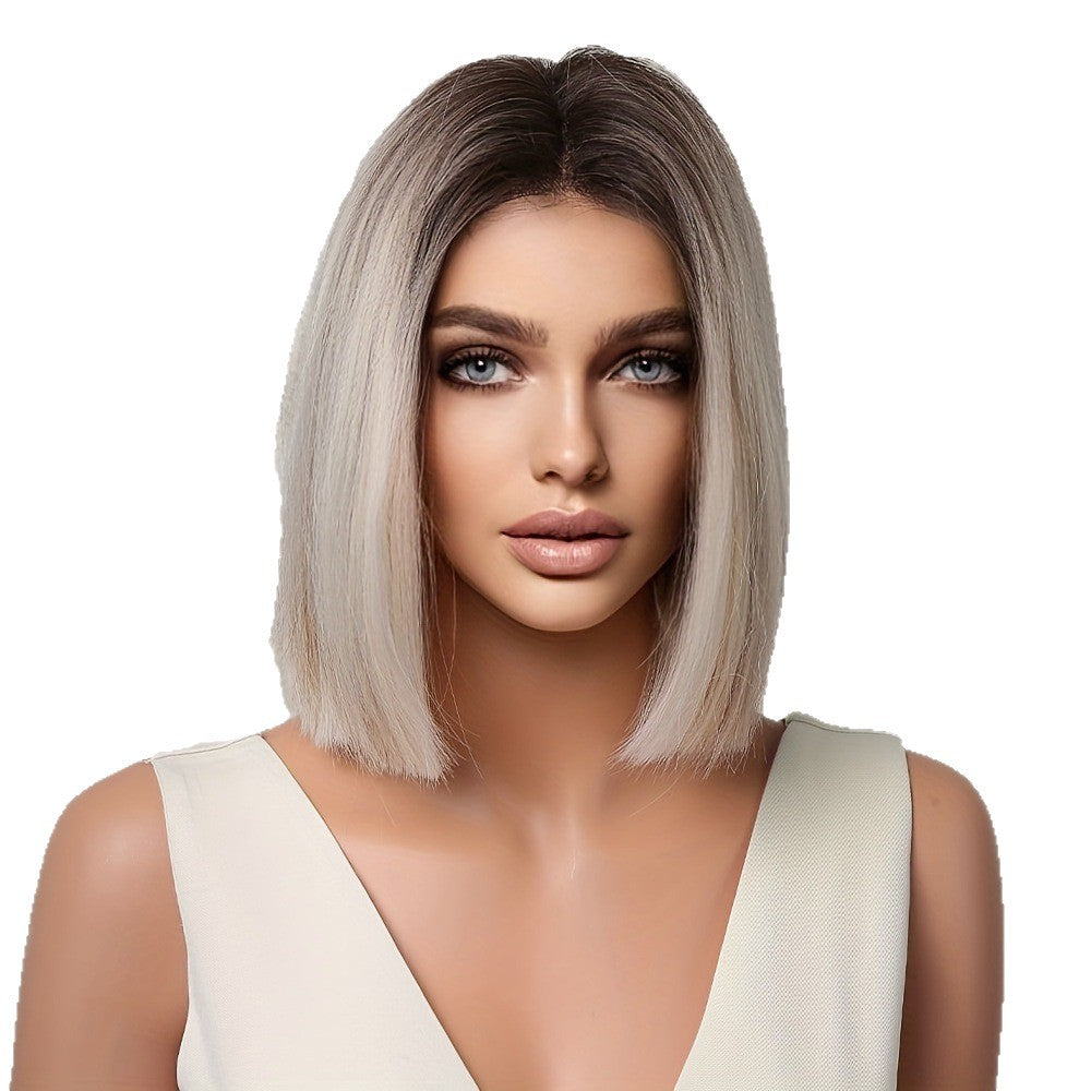 Female Gradient Color Collarbone Length Haircut Simulation Medium Wig Short Curly Hair