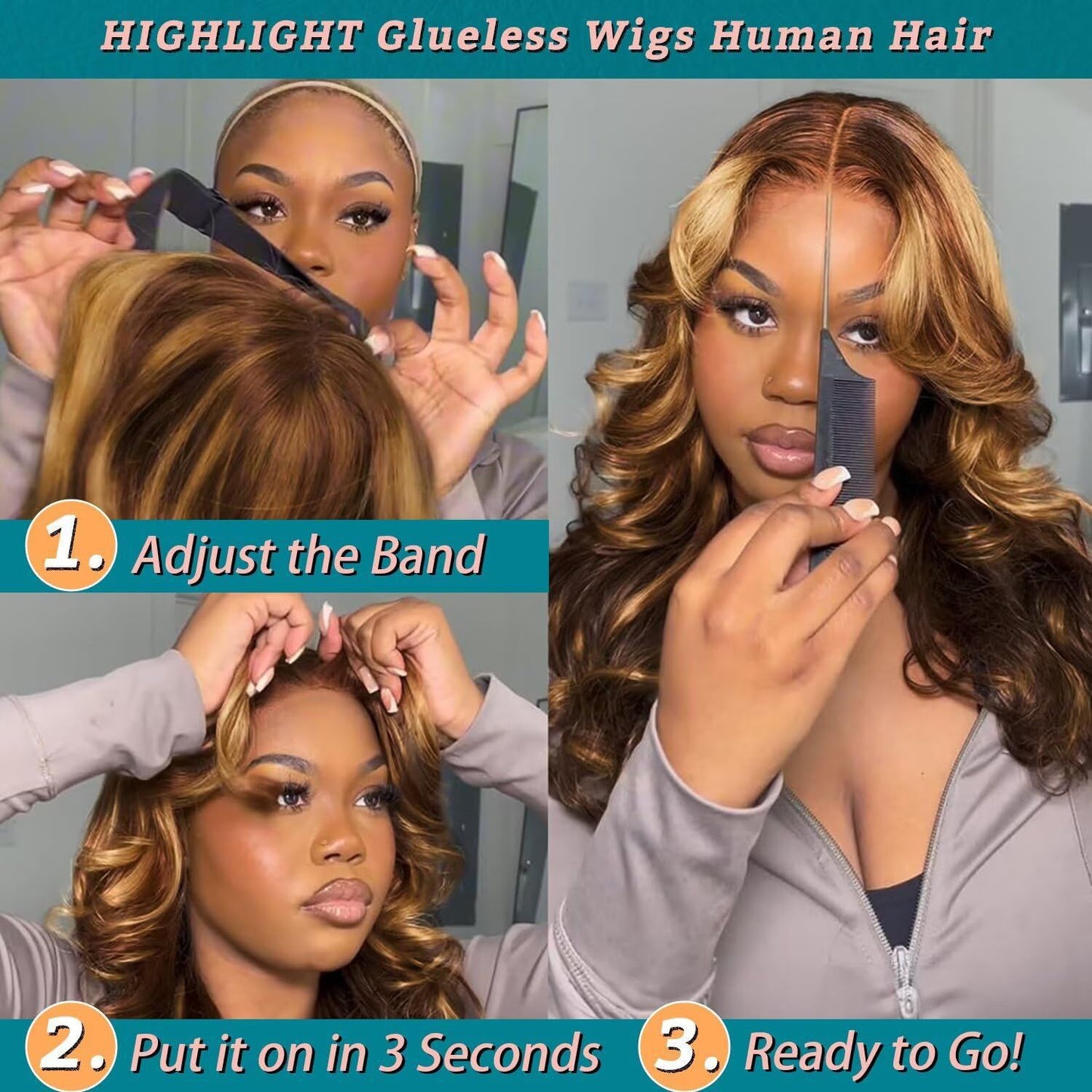 Front Lace Piano Color Big Wave Free Wig Short Curly Hair