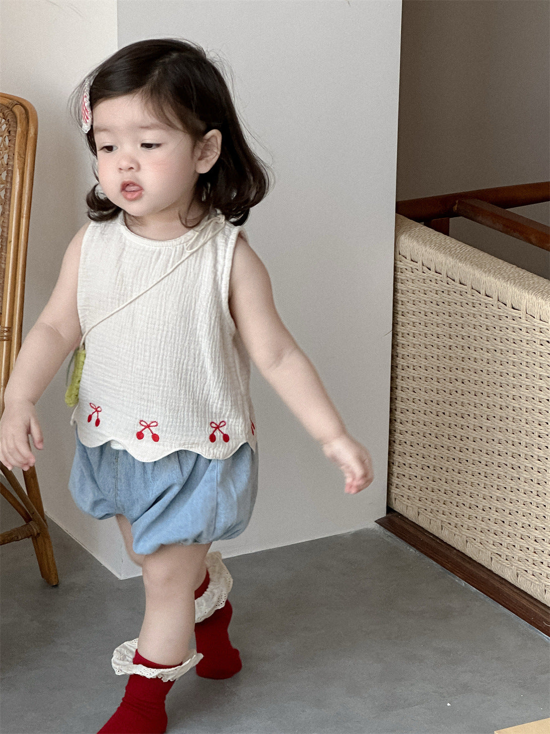 Children's Summer Clothes Thin Wear Korean Style Clothing Vest Denim Bodysuit Children's Suit
