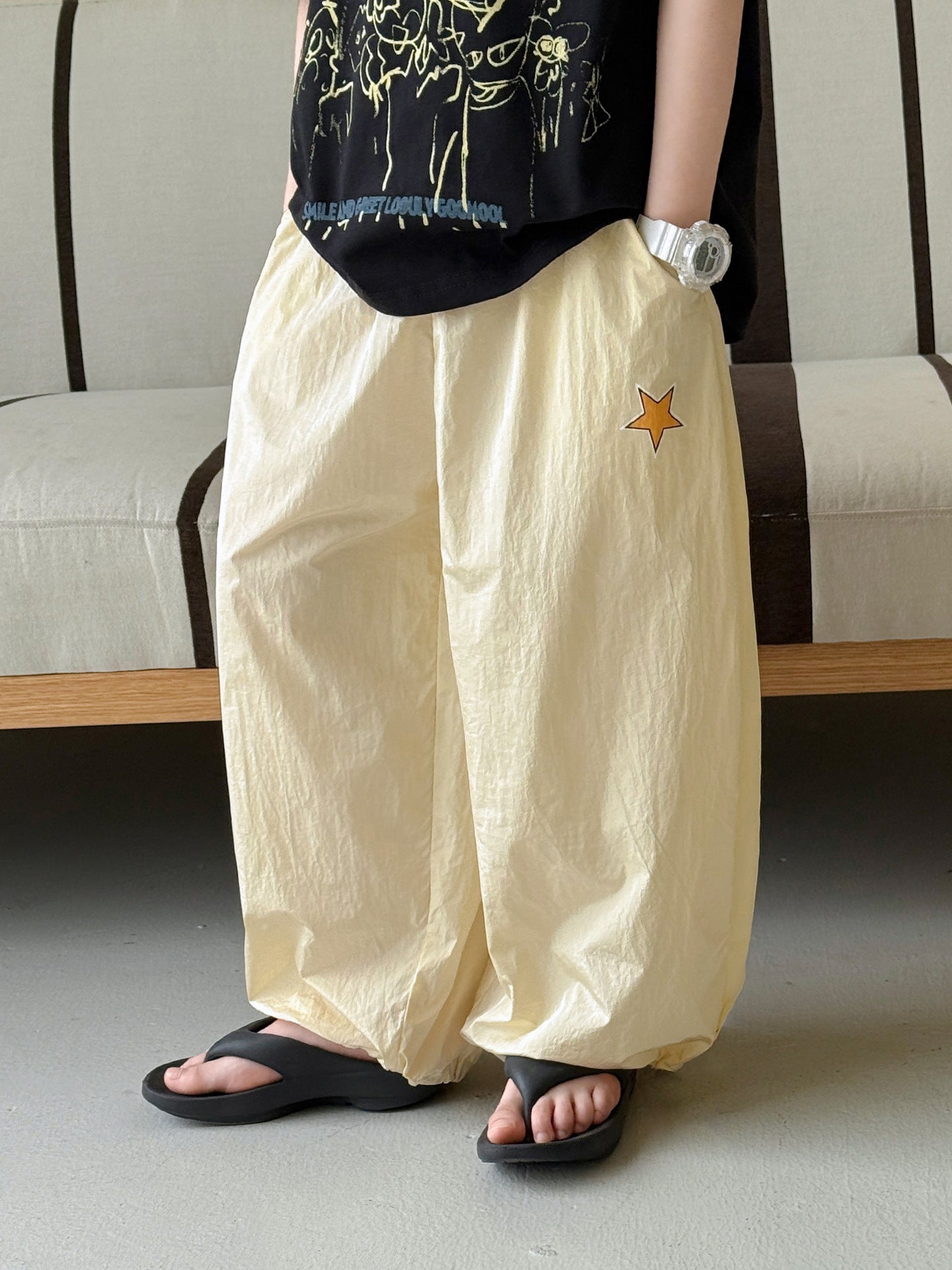 Children's Boys Summer Clothes Korean Labeling Design Drawstring Lightweight Breathable Anti Children's Pants