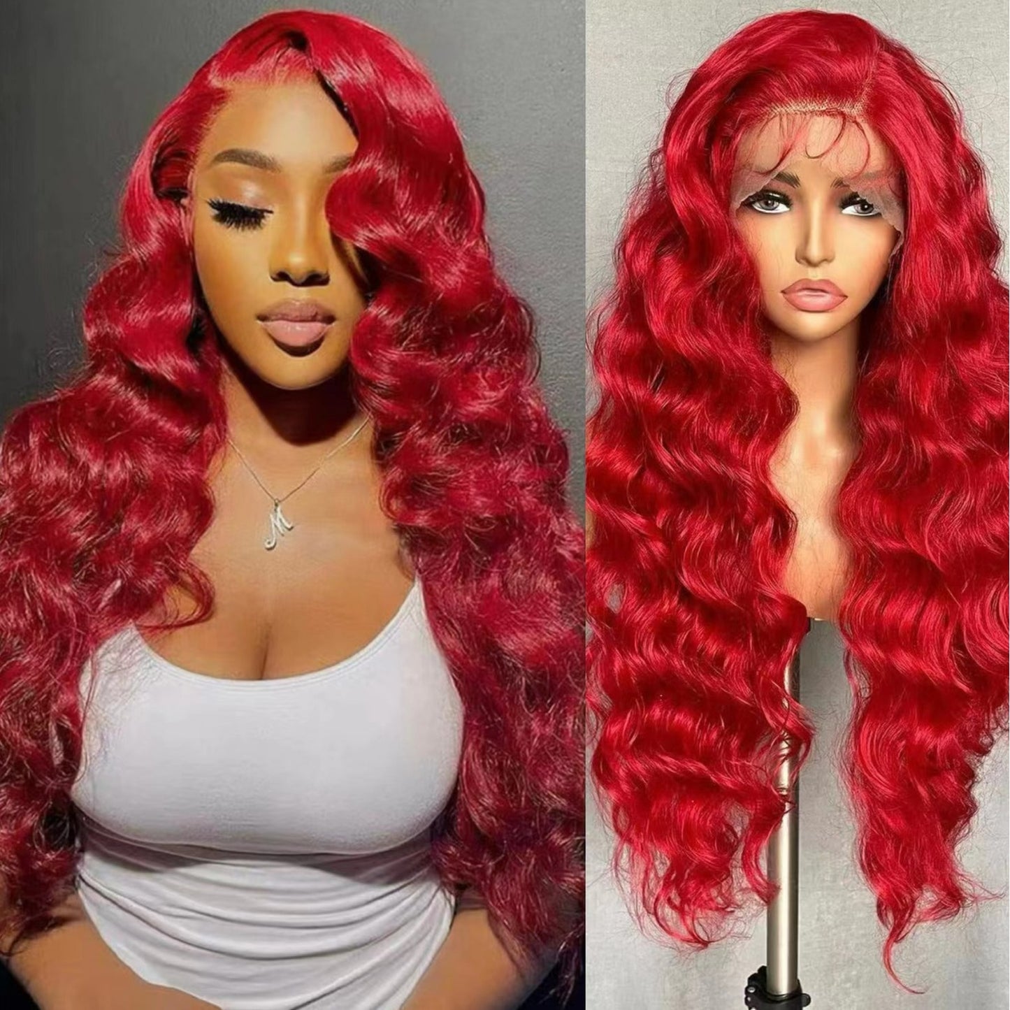 Front Lace Red Curly Hair Big Wave Fluffy Wig Long Curls