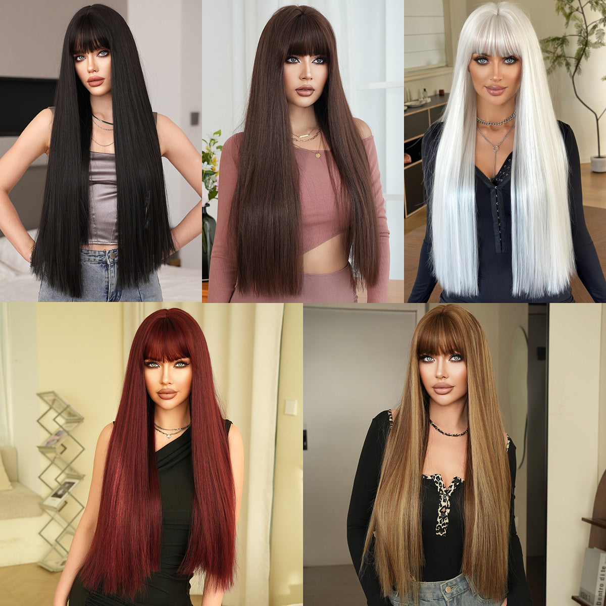 High Quality Super Hair Female Bangs Daily Black Long Straight Wig