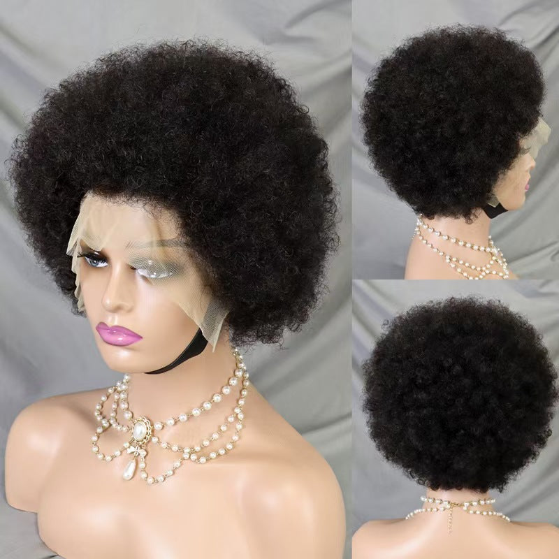 Volume African Qu Afro Human Wigs Front Wig Short Curly Hair