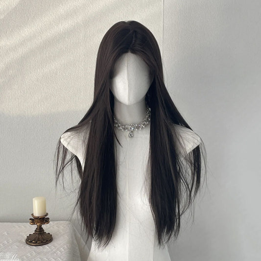 Women's Lace Mid-length Black Cool Temperament Artificial Hair Long Straight Wig