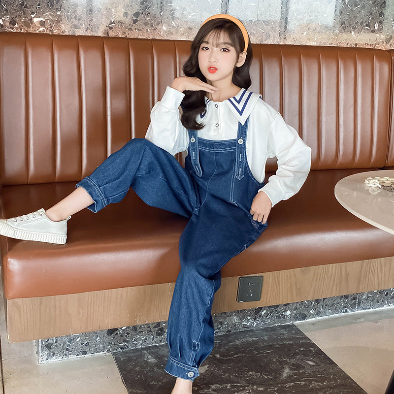 Long Sleeve Love Suspender Pants Medium Big Children's Suit