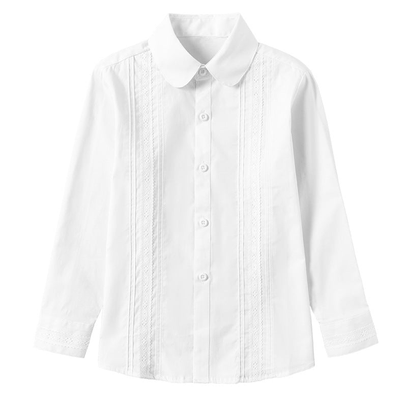 Children's Uniforms White Cotton Long Sleeve Middle Big Children's Shirt