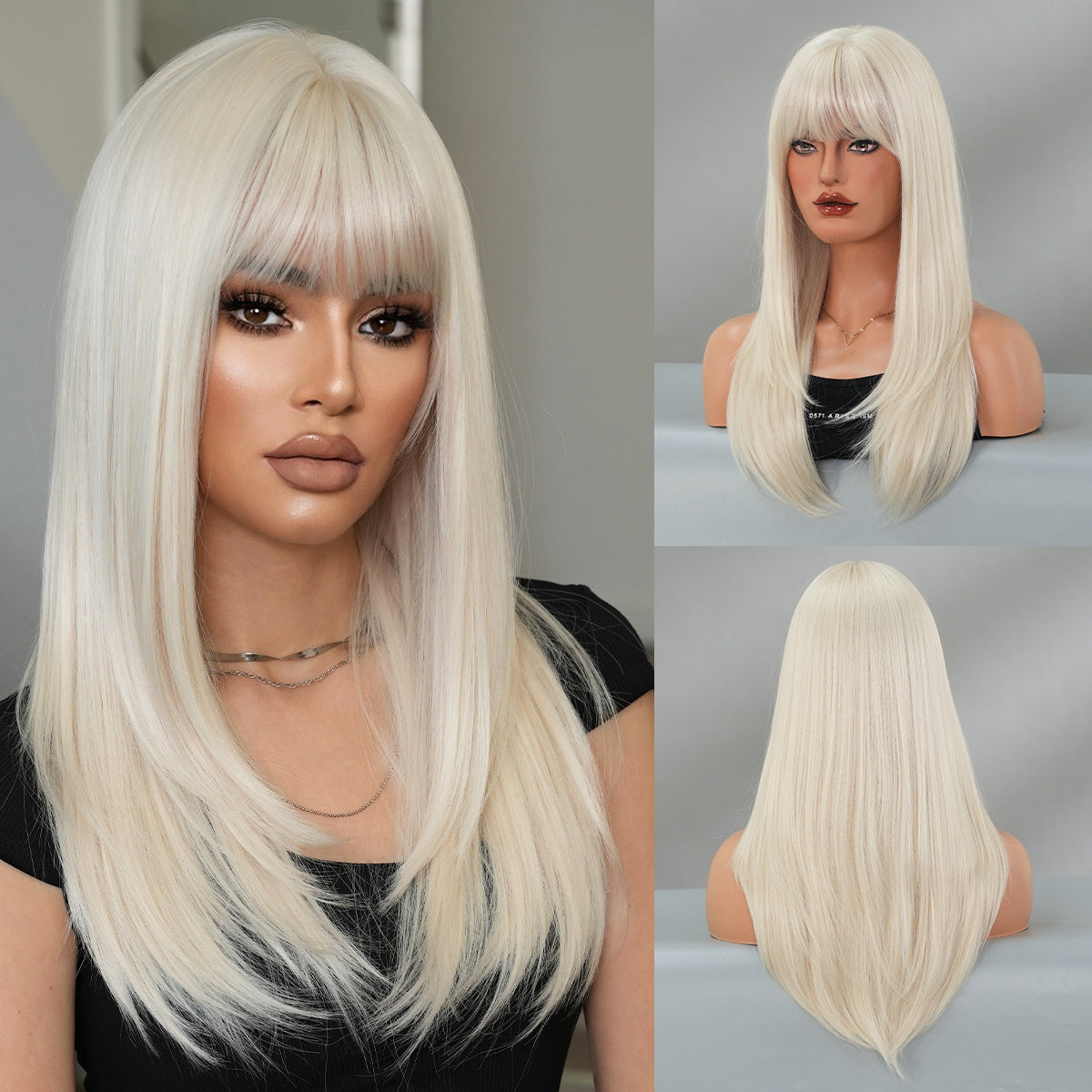 Women's Beige Hair Layer Full Type Chemical Long Straight Wig