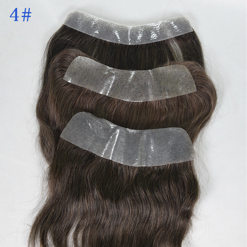 Men's Seamless Transparent Human Forehead Hairline Supplementing Real Hair Wig