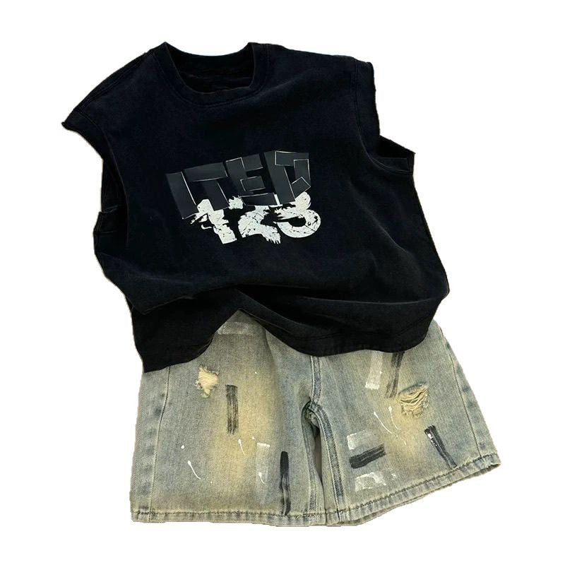 Children's Clothing Summer Set Fashionable Vest Denim Shorts Iti Children's Suit