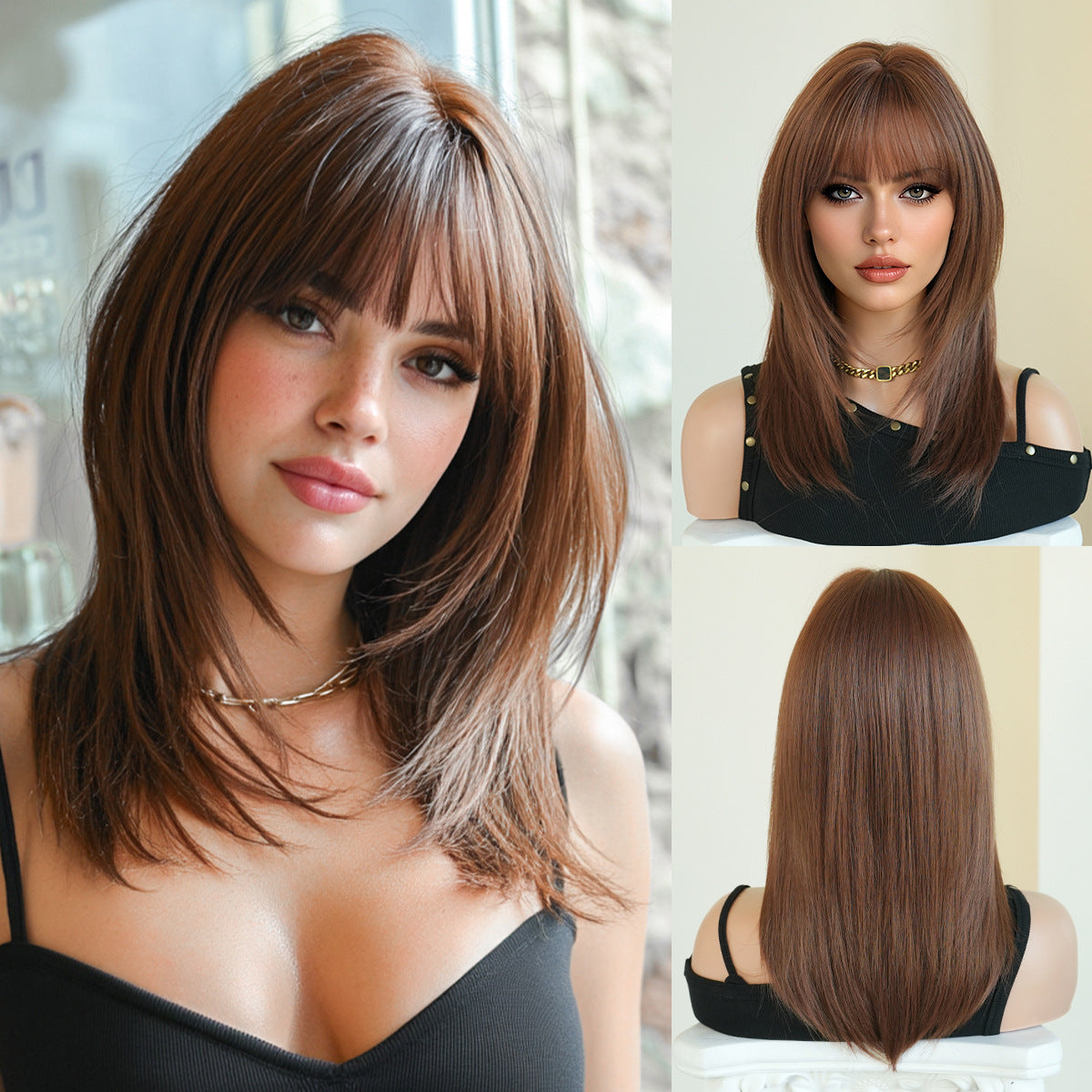 Female Siamese Kitten Bangs Hair Tail Long Straight Wig