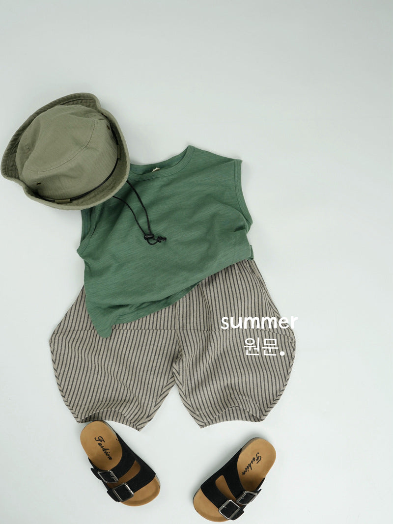 Children's Contrast Color Vertical Striped Boys Loose Casual Cropped Children's Pants