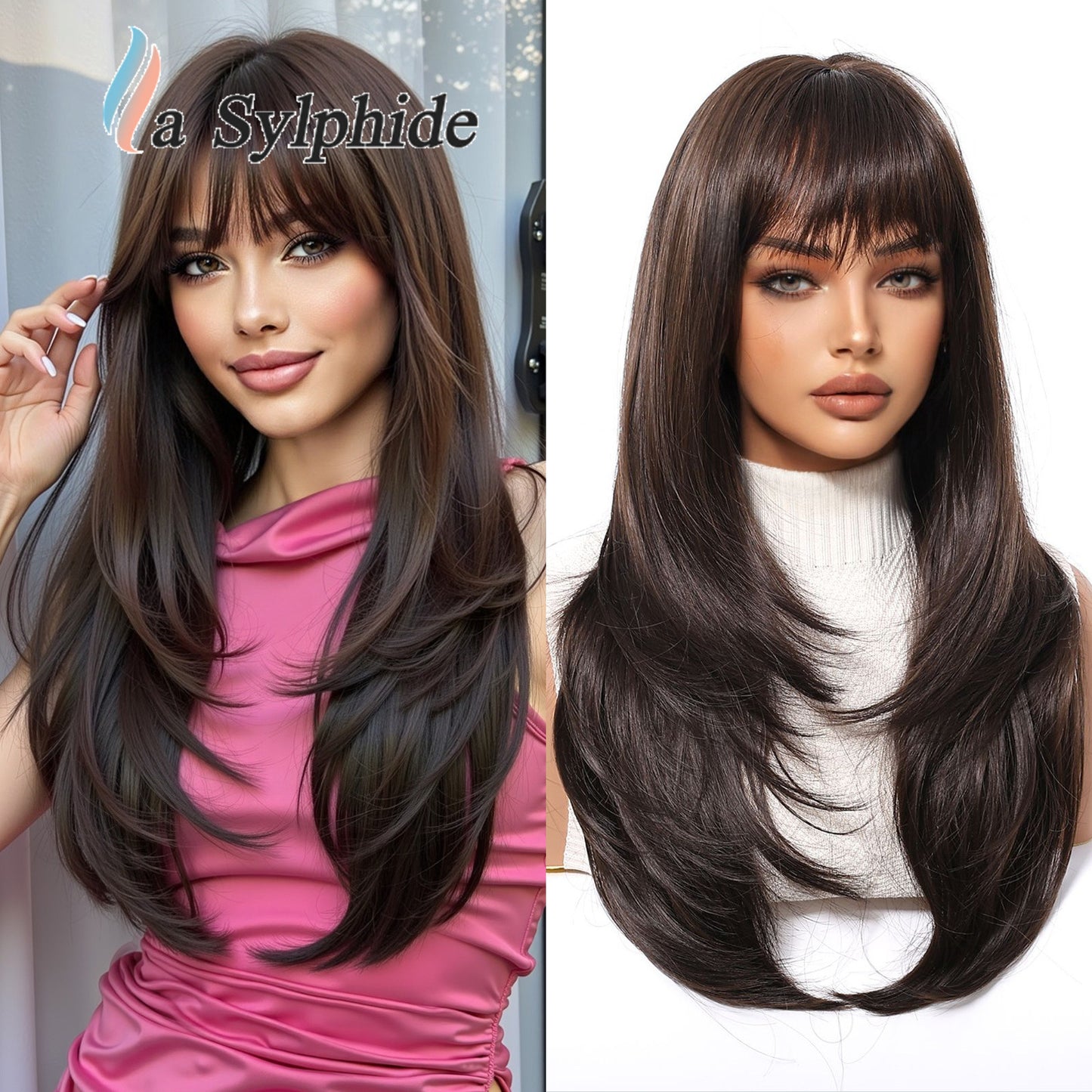 Bangs Summer Level Red Hair Rose Net Long Straight Wig
