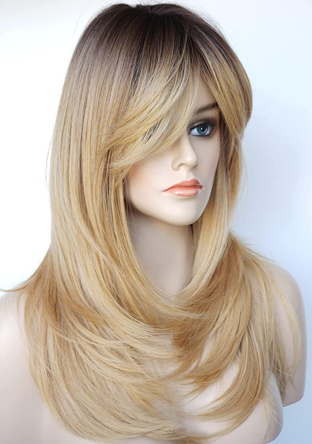 Women's Fashion Synthetic Wigs Brown Straight Hair Wig Long Curls