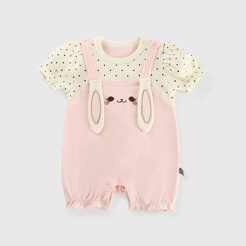 Summer Pink Cartoon Jumpsuit Comfortable Romper Bunny Jumpsuit, Climbing Suit