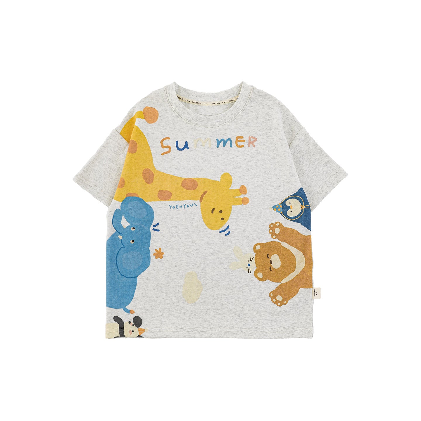 Cartoon Cloud Shield Colorful Zoo Summer Cute Breathable Short Sleeve Children's T-shirt