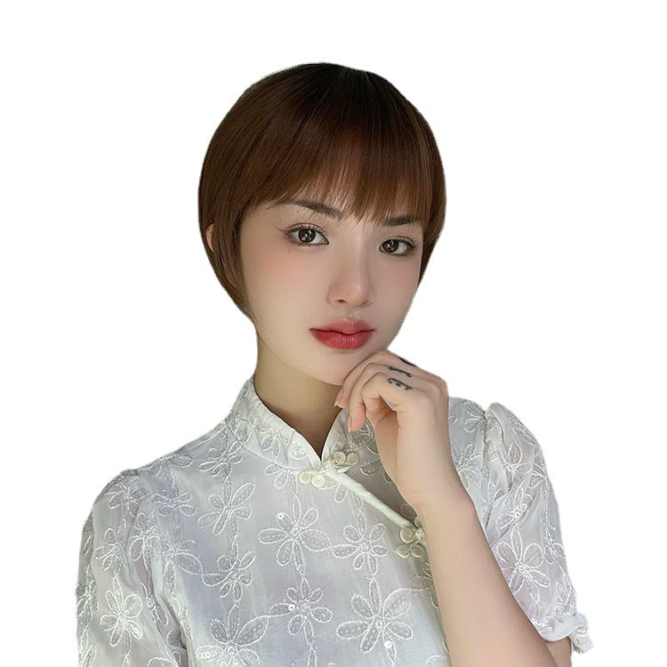 Female Cute Fashion Head Dyed Black Wig Short Straight Hair