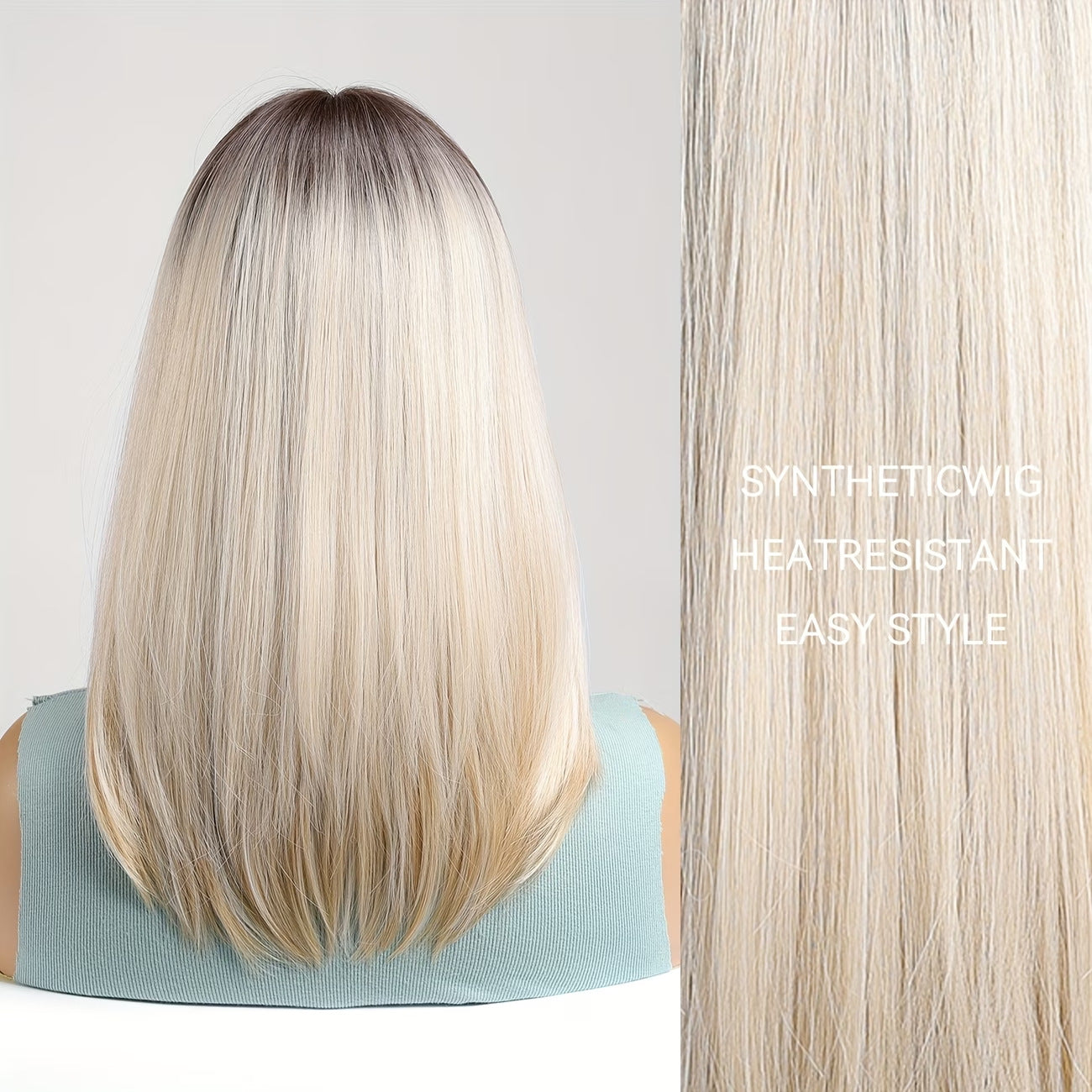Gradient Blonde Root Dyed Black High Level Long Wig Short Straight Hair