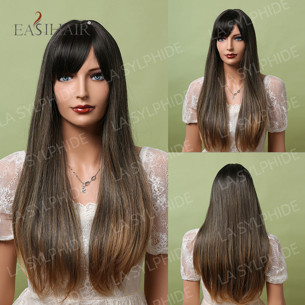 Color Hair Air Bangs Female Mechanism Whole Head Long Straight Wig