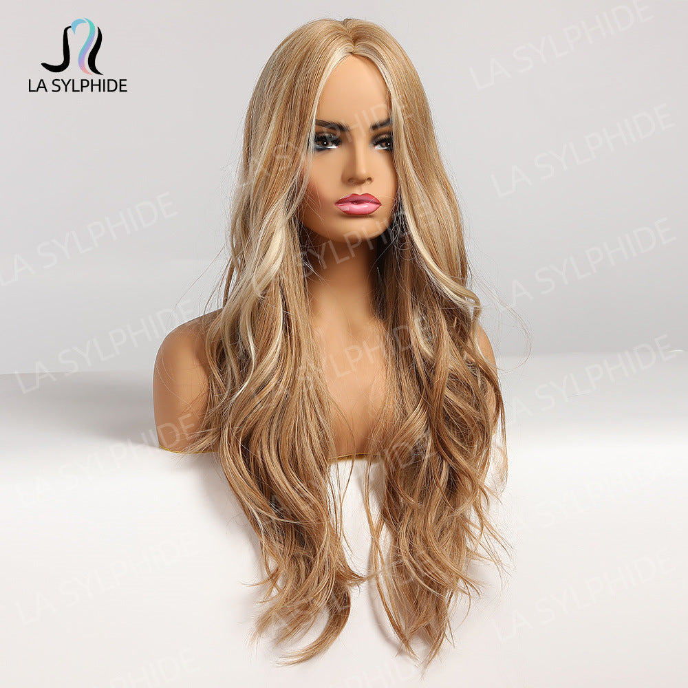 Female Fiber Medium Natural Curly Hair Brown Wig Long Curls