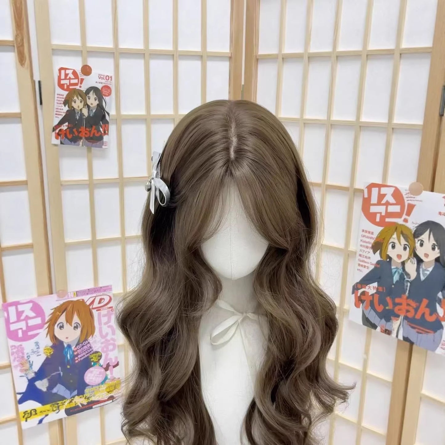 Atmosphere Filbert Gray Brown Big Wave Curly Hair Rose Net Wig Long Curls
