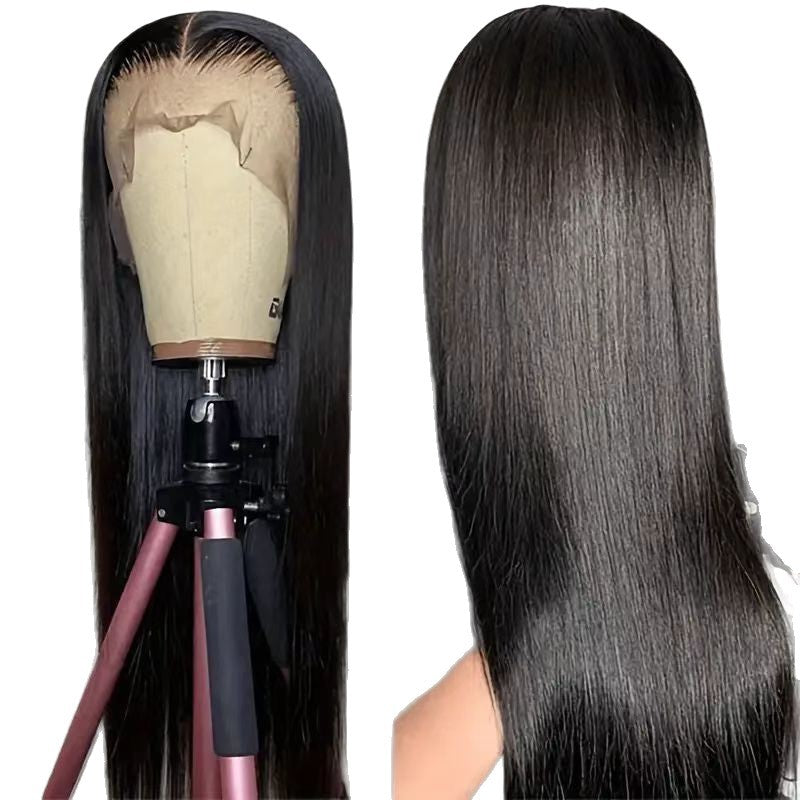 Women's Front Lace Female Black Hair Chemical Long Straight Wig