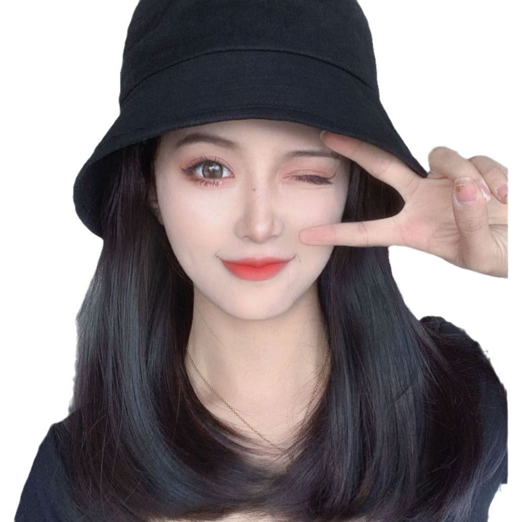 Hat Ladies Bra Buckle Mid-length Detachable Long Straight Wig