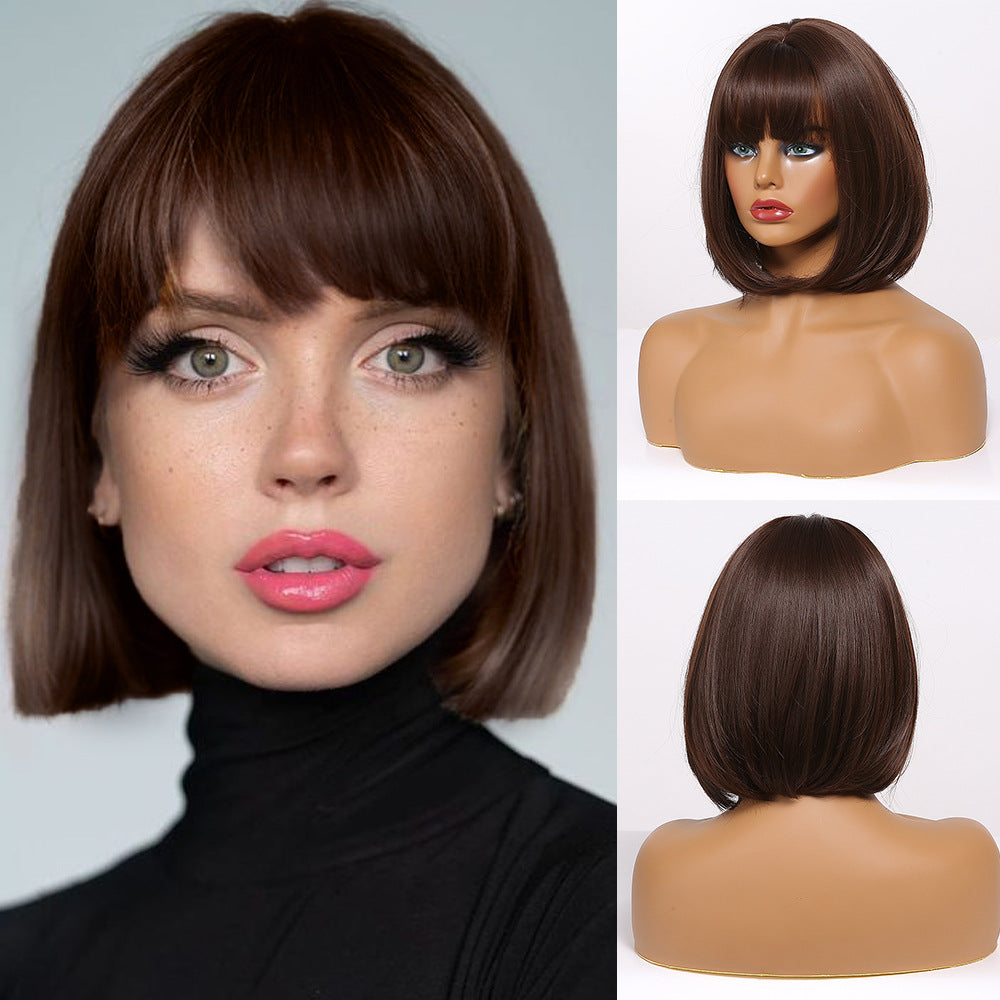 Women's Straight Bangs Gradually Varied Pink Short Wig Long Curls