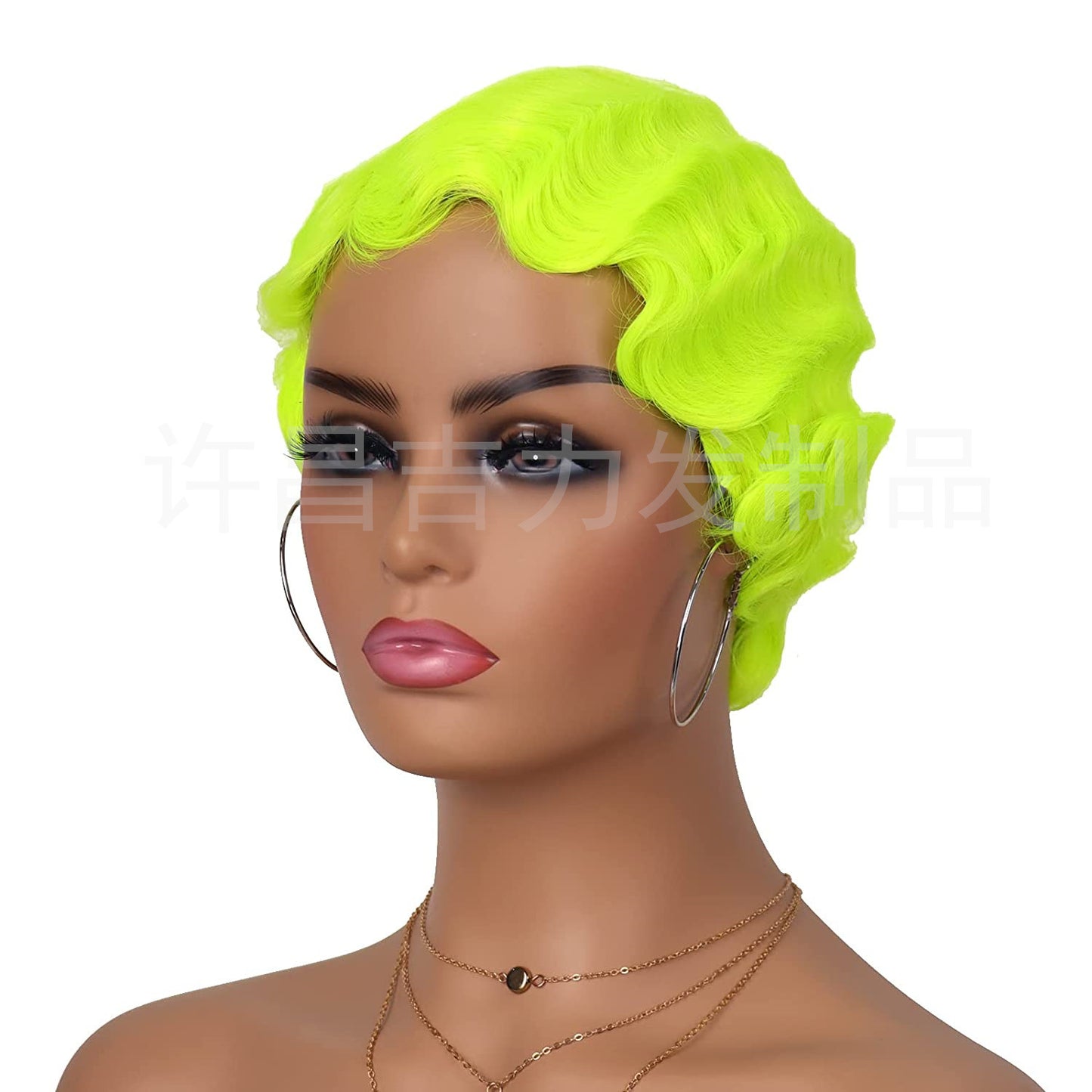 Head Cover Vintage Water Ripple Synthetic Wig Short Curly Hair