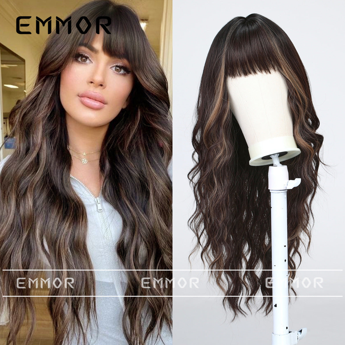 Women's Hair Natural Fluffy Style Multi Fashion Straight Bangs Big Wave Wig Long Curls