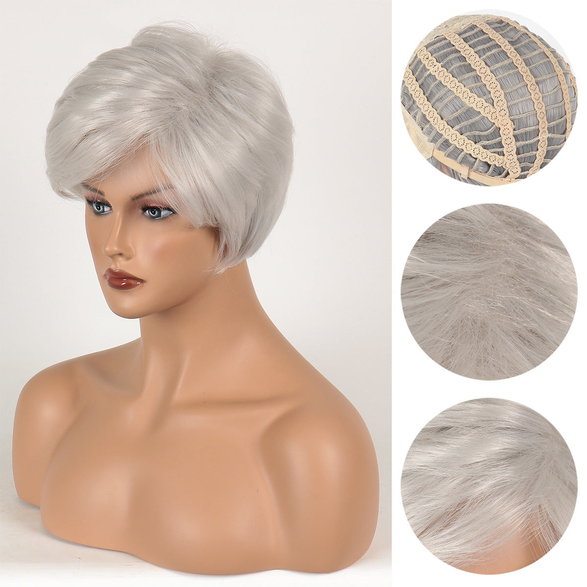 Women's White Sier Gray Chemical Fiber Straight Wig Short Curly Hair