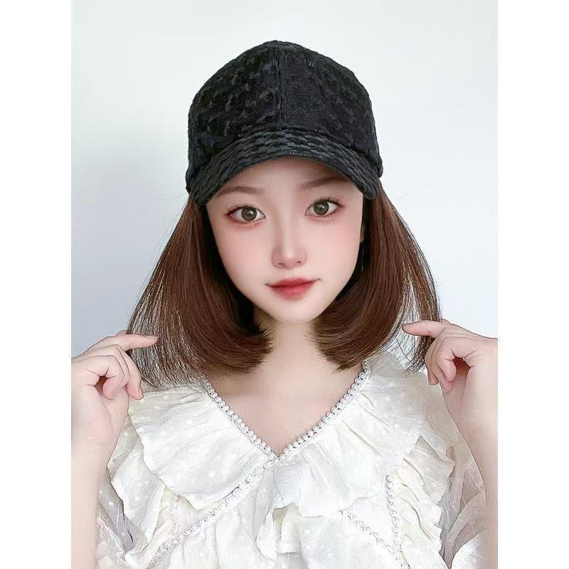 Summer One Hollow Peaked Cap Fashion Sun Shade Wig Short Straight Hair