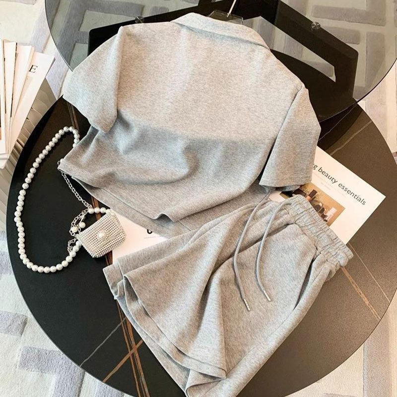 Collar Short Sleeve Summer Fashionable Medium Big Casual Children's Suit