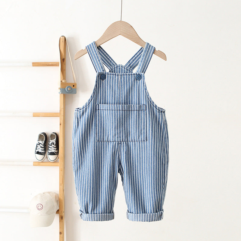 Children's Clothing Korean Style Suspender Striped Western Soft Children's Pants
