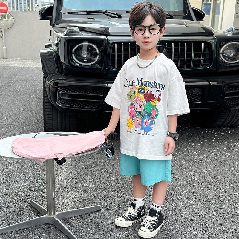 Children's Boy's Short-sleeved Pure Cotton Summer Dress Middle Big Children's T-shirt