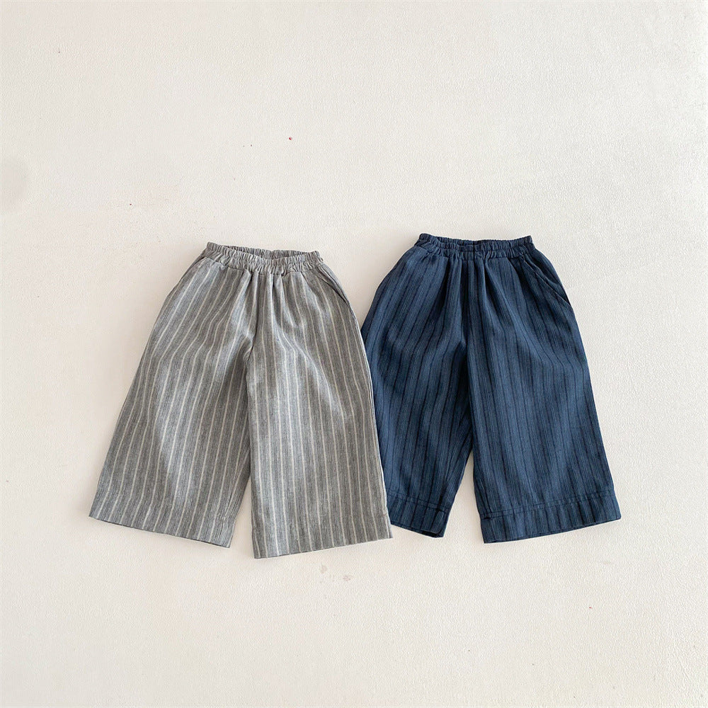 Children's Cotton Linen Stripes Outer Wear Casual Children's Pants