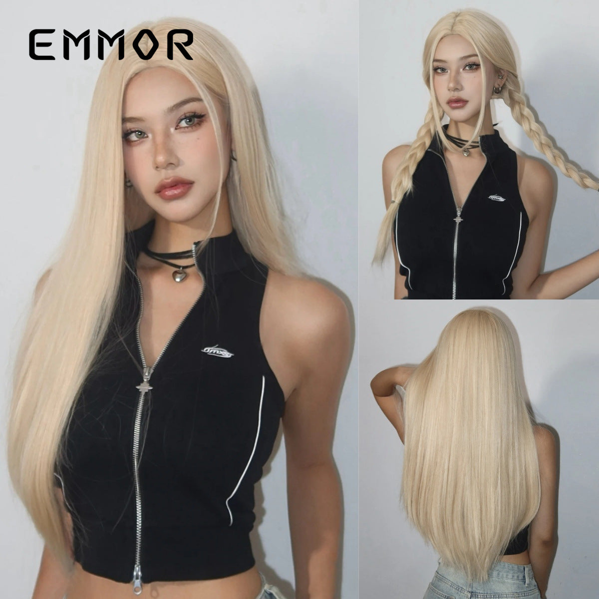 Points Without Bangs Golden Brown Highlight Natural Fashion Full Long Straight Wig