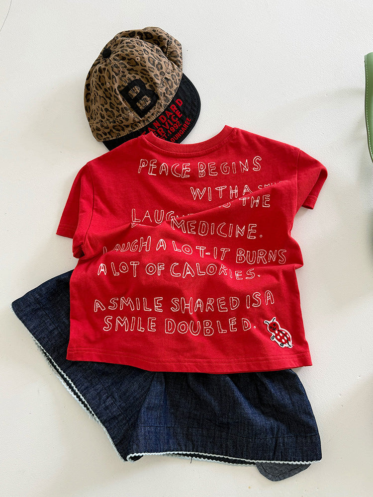 Style Alphabet Short-sleeved Summer Korean Boys Short Sleeve Round Neck Children's T-shirt