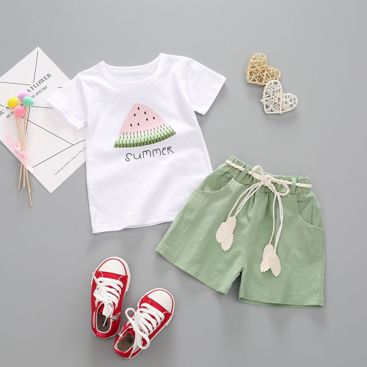 Round Neck Cartoon Watermelon Short-sleeved Casual Children's Suit