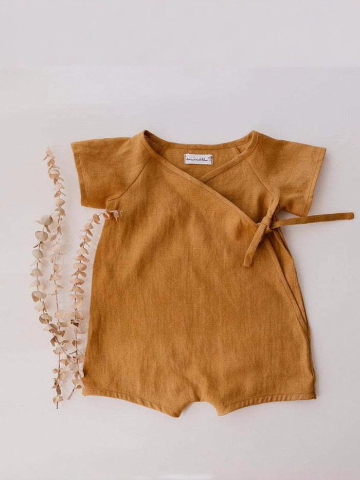 Cotton Short Sleeve Rompers Born Solid Color Jumpsuit, Climbing Suit