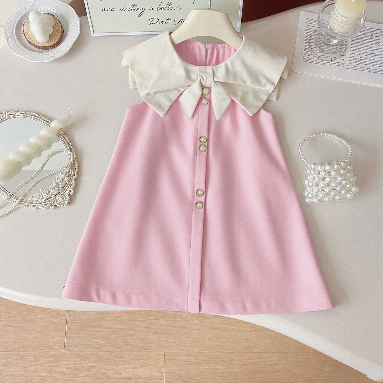 Children's Summer Sleeveless Bow Lapel Korean Princess Style Children's Dress